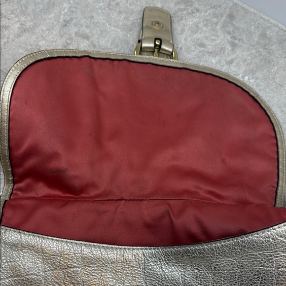 Rare Vintage Coach Whipstitch Silver Leather Women's Bag 11”x10” - Picture 8 of 16